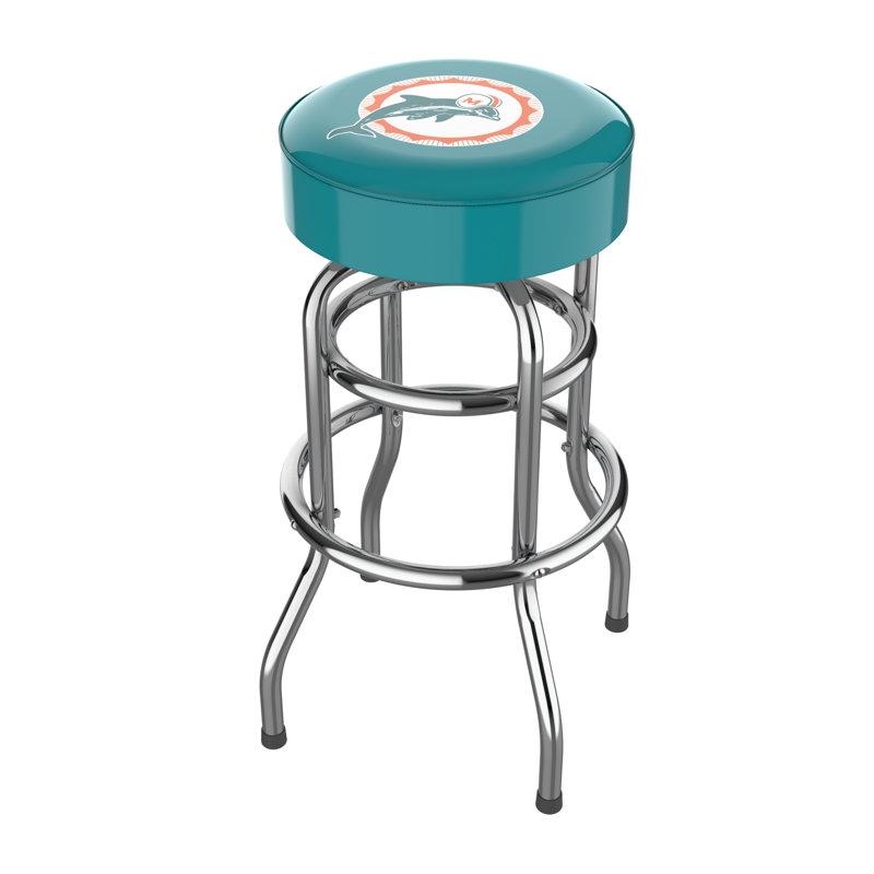 Commercial Grade Chrome Swivel Bar Stool with Vibrant Team Colors  , Vintage Miami Dolphins