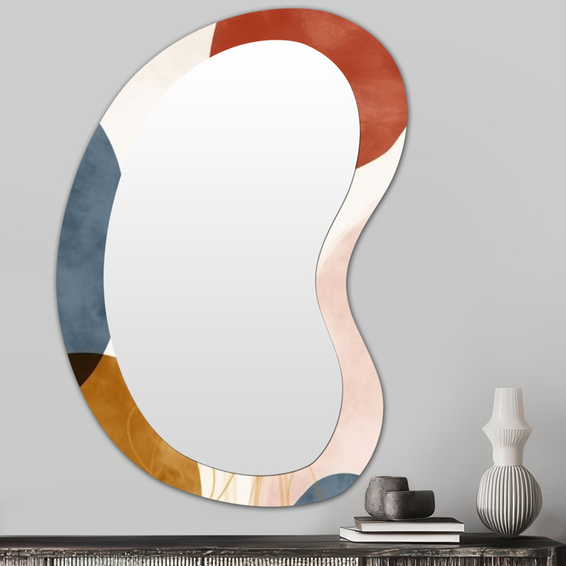 Beige motif minimaliste bohème V - miroir mural minimaliste moderne aux formes asymétriques, 31 po x 22 po
