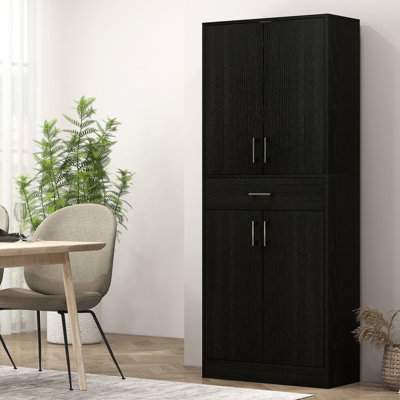 71" Freestanding Kitchen Pantry Cabinet, Distressed Black With Drawer, Adjustable Shelf For Storage Of Pots, Pans, And Toasters Double Doors, Tall Dishes, Graters