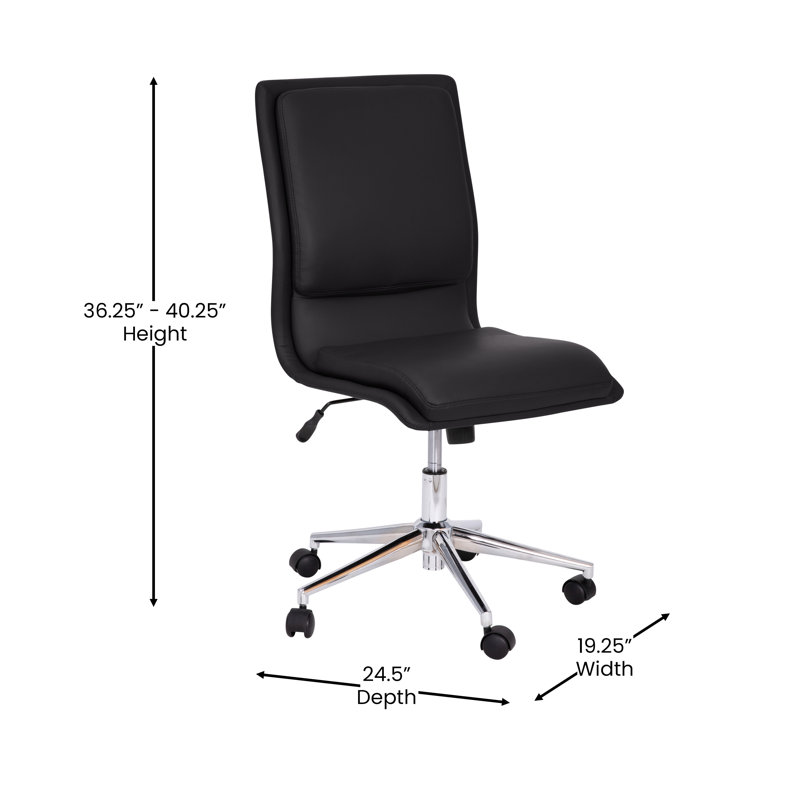 Mid-Back Armless Office Task Chair with Metal 5-Star Base, Black