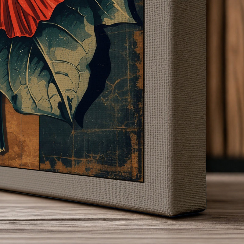 Crimson Hibiscus Botanical - Wrapped Canvas, 18x12 - 45.7 x 30.5 cm, Taupe Border