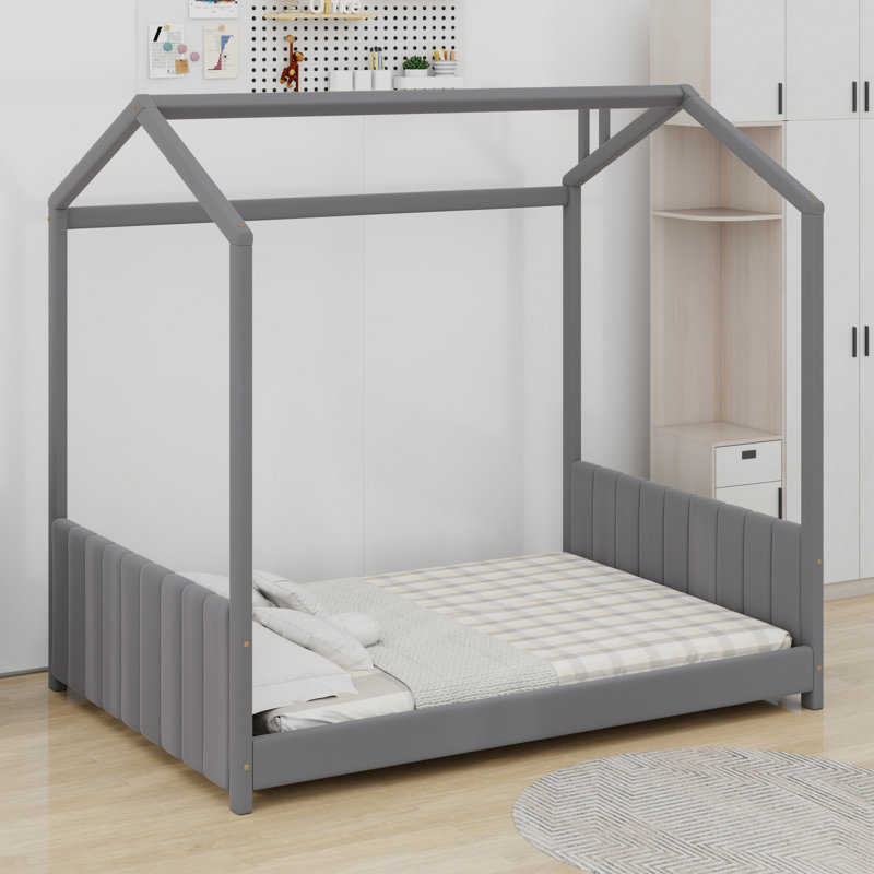 Lit Wood House, Gris, Lit double