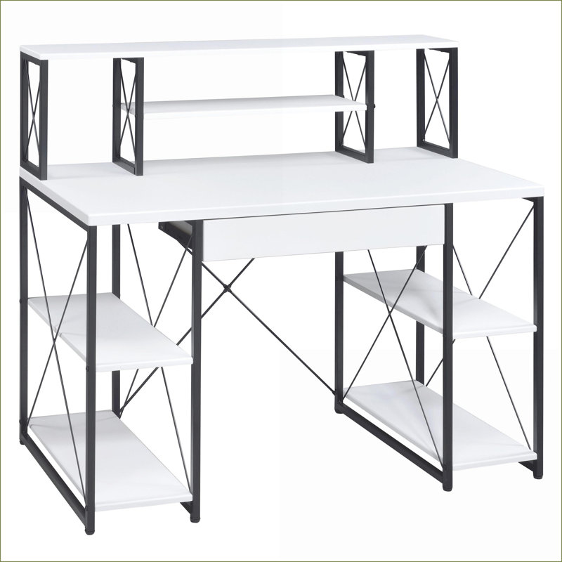 Bureaux avec tiroir de rangement + 8 compartiments ouverts, blanc moderne et amp; Bureau noir, l 47,5 po x P 24,5 po x H 41,5 po | Blanc + noir | Bois + métal