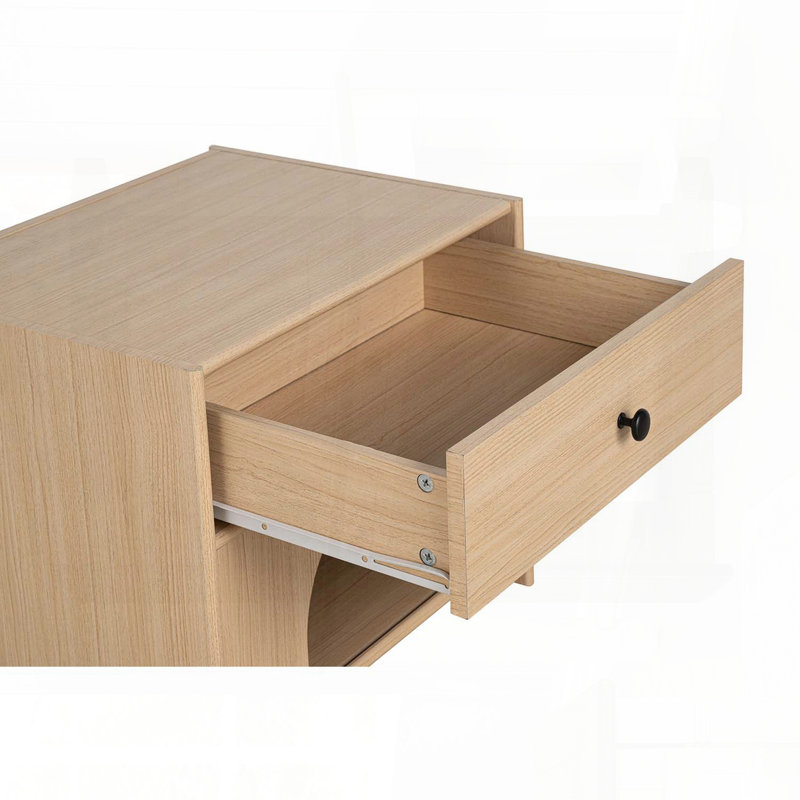 Table d'appoint Mid-Century avec coin pour animaux et tiroir - finition naturelle
