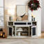 Meuble télé et console multimédia à motif en relief avec rangement ouvert et fermé, portes coulissantes pour salon et chambre à coucher, blanc-2063980912-2069028390