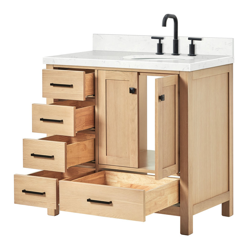  Meuble-lavabo simple 36,25 po avec comptoir en quartz, Chêne