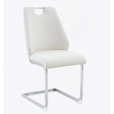 Ensemble de 4 chaises de salle à manger en similicuir blanc avec texture en filet doré, anneau arrière argenté et poignée chromée, chaise de salle à manger rembourrée à dossier haut (blanc, ensemble de 4)