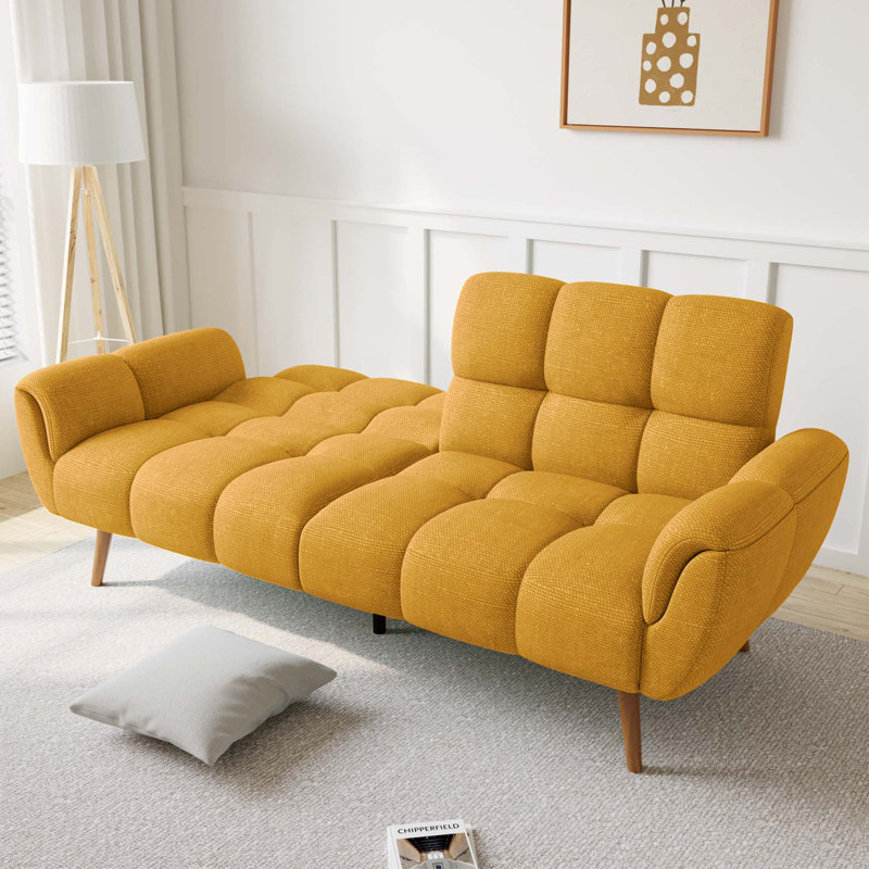 Modern 76.7 in. Flared Arm Linen Rectangle Convertible Sofa, Yellow Linen