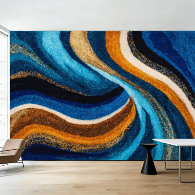 Papier peint adhésif pelez et collez, orange vif, mouvement artistique, profondeur de mouvement H 100 po x l 144 po, papier mural amovible en PVC auto-adhésif pour chambre à coucher, salon, bureau à domicile