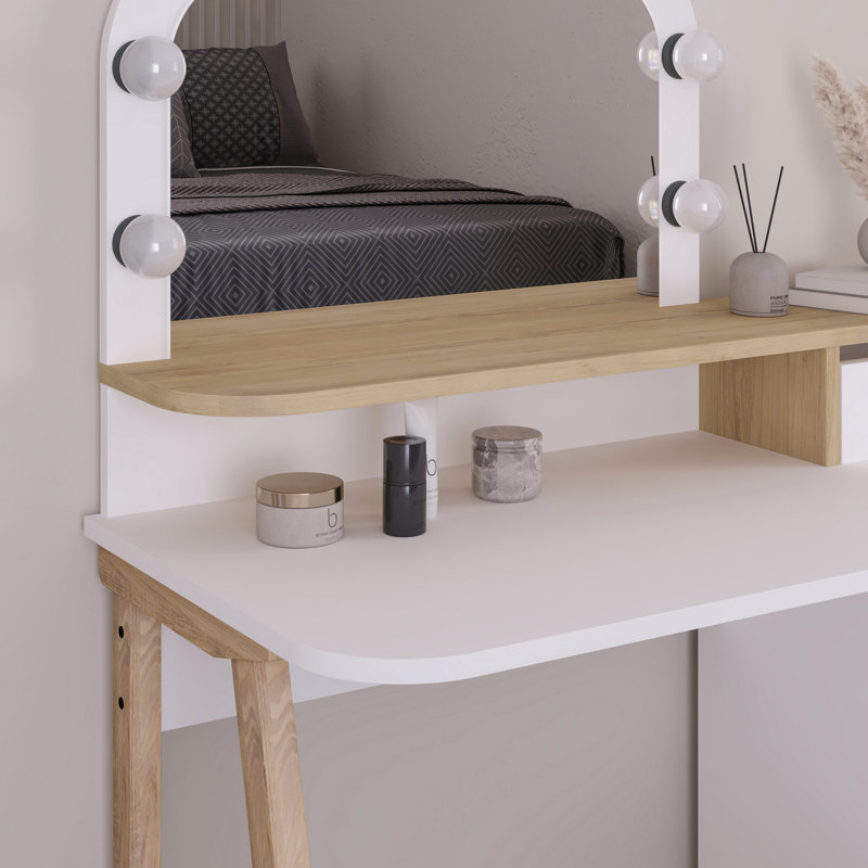 Camryne Dressing Table with Mirror, White/Sapphire Oak