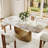 63-95" Extendable Modern White Dining Table for 4-10, Glossy Faux Marble Table with Bronze Moon Steel Leg-1775622824