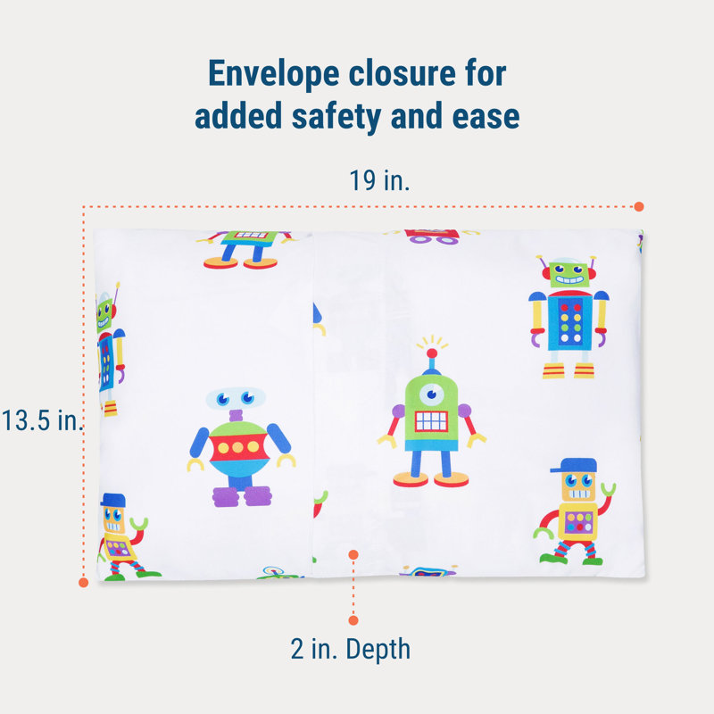 Ensemble de 2 taies d'oreiller 100% microfibre pour enfant Wildkin - Taille douce, respirante et pour tout-petit - Robots
