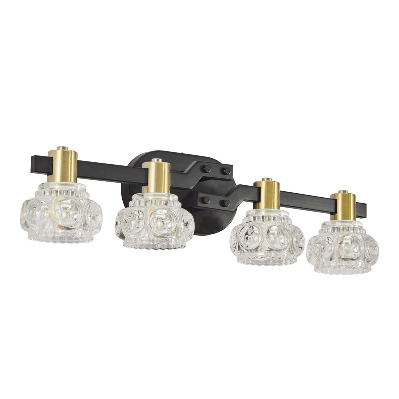 4- Wall Sconce, Clear Crystal , Matte Black + Golden, Bathroom & Dressing Room , Retro Design, Energy Saving Vintage Style Sconce With 4 Lights, Shades, Vanity Counter, Easy Setup