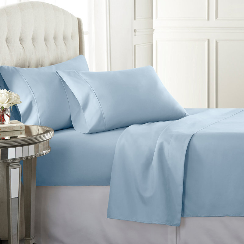 Egyptian Cotton Sateen Sheet Set, 600, Blue, California King Sheet Set with Fitted Sheet