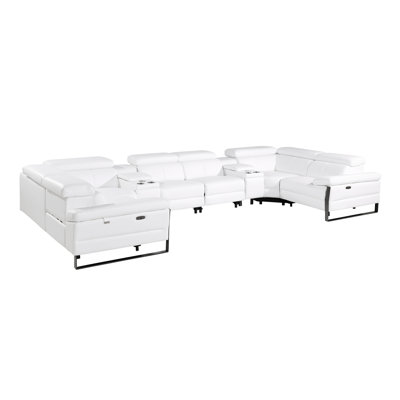 Top Grain Italian Leather 8-Piece U-Shaped Modular Power Reclining Sectional With 4 Power Recliners & Power Headrests