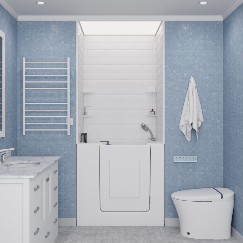 Rampart Series 60 In. W X 60 In. H 2-Piece Glue-Up Acrylic Shower Wall Set In White With 5 X 10 In. Subway Tile Design
