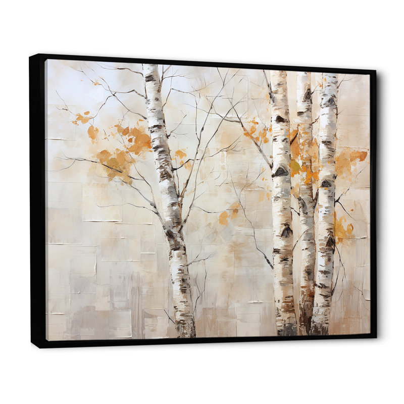 Beauté de bouleau argenté beige sur toile, Cadre flottant noir, H 30 po x l 40 po x P 1,5 po