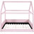 Full Size Upholstered Pink Daybed With 2 - Color Touchable Led Lovely House Shape, Comfortable Vertical Stripes Featuring Corduroy, Easy To Assemble-1810265551