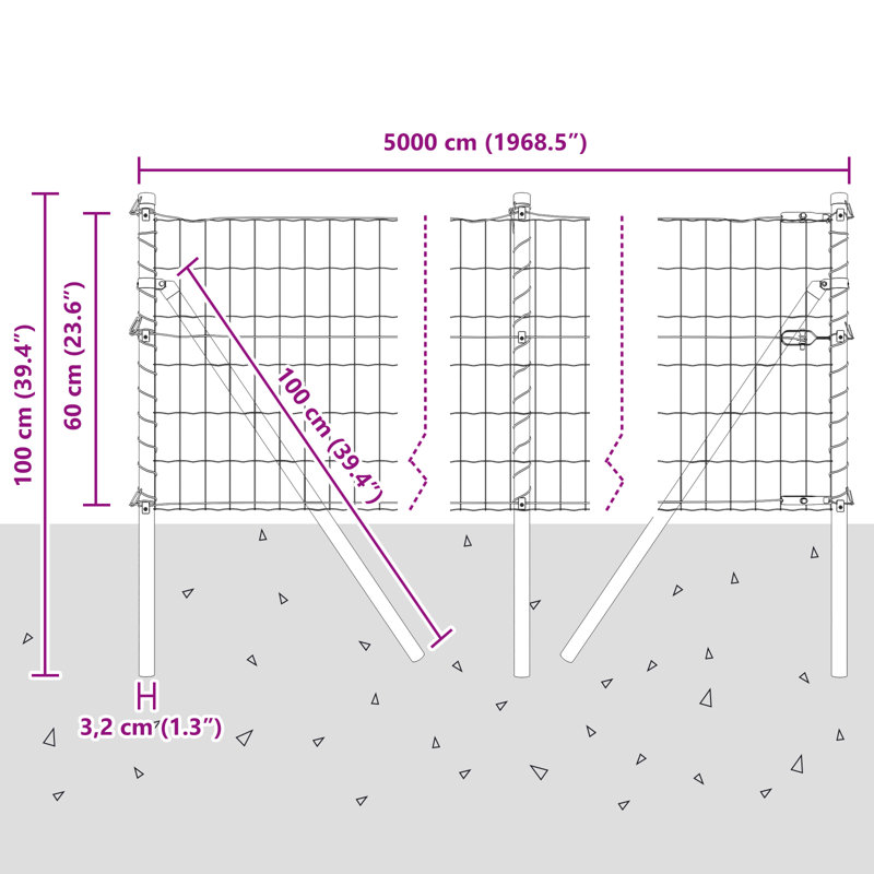 Galvanised Steel Border Fencing, Green, 60 x 5000 x 0.2 cm