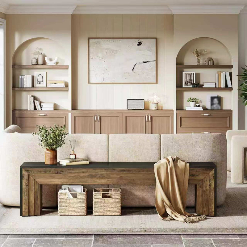 Banc de salle à manger en bois à finition bicolore noir et noir noyer foncé pour 3 à 4 adultes - Décoration rustique moderne pour le vestibule, la chambre à coucher et la salle à manger