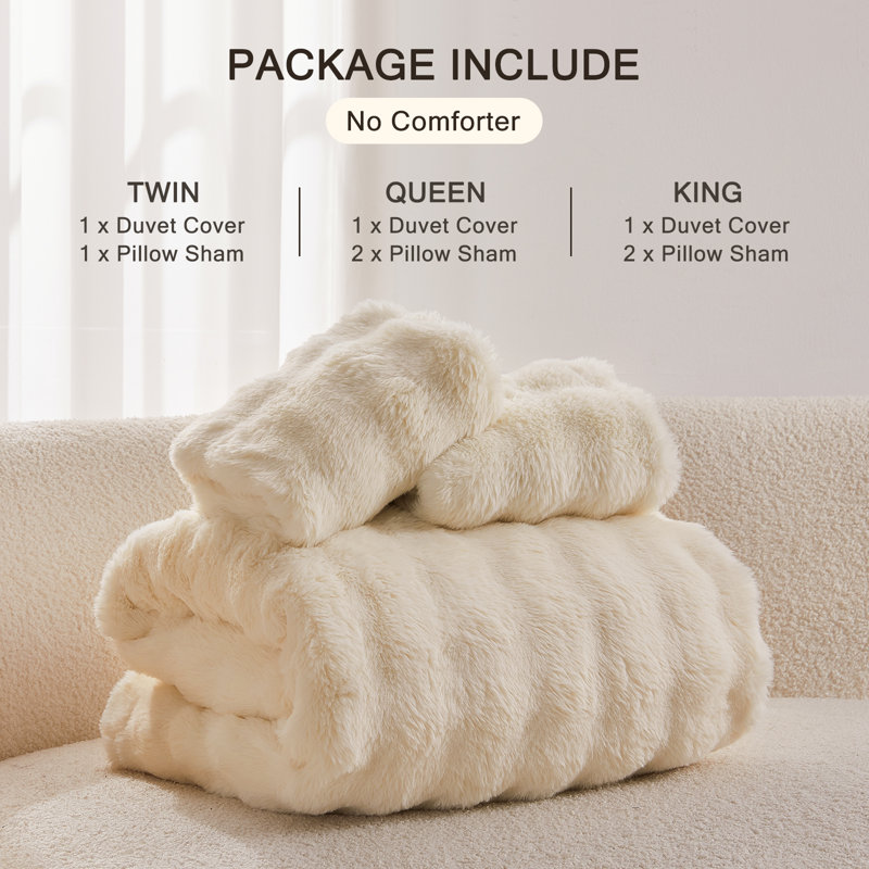 Ensemble de literie à poil long EMME Luxury Elegant Shaggy Bubble, Beige, Housse de couette lit simple TG + 1 taie décorati