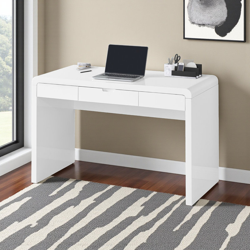 Bureau d'ordinateur, bureau personnel, ordinateur portable, tiroirs de rangement, L 48 po, bureau, stratifié, blanc brillant