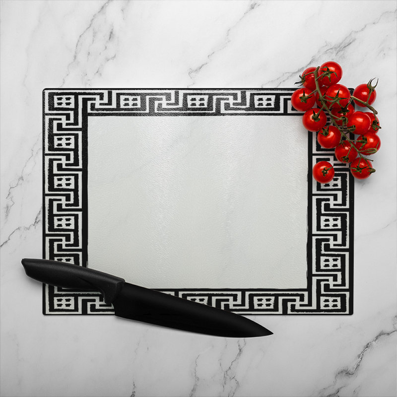 Greek Traditional Meandor Glass Chopping Board