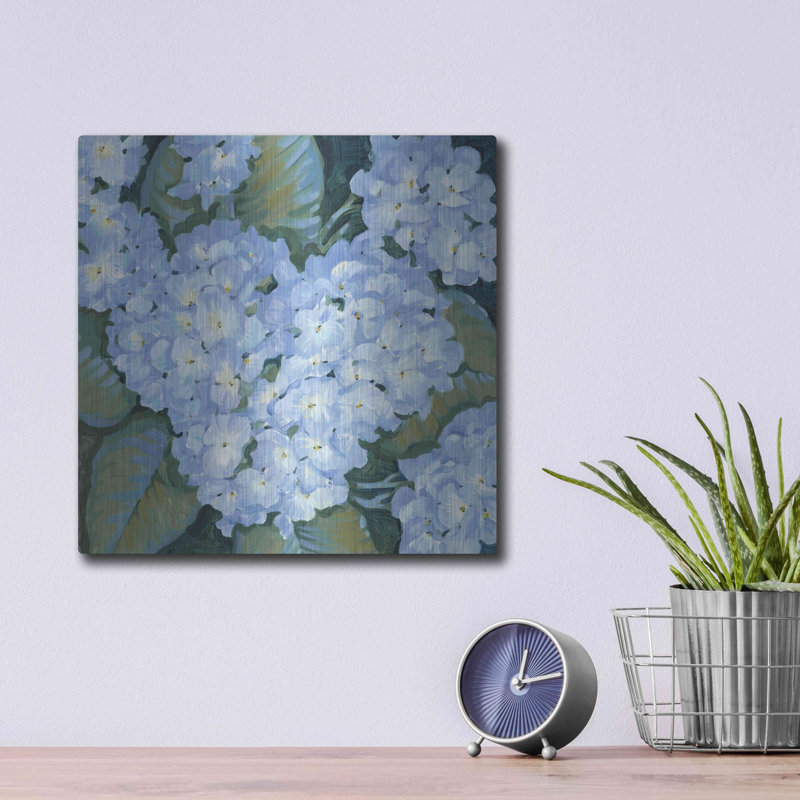 «Blue Hydrangeas II» par Tim O'Toole, art mural en métal Luxe, H 12 po x l 12 po