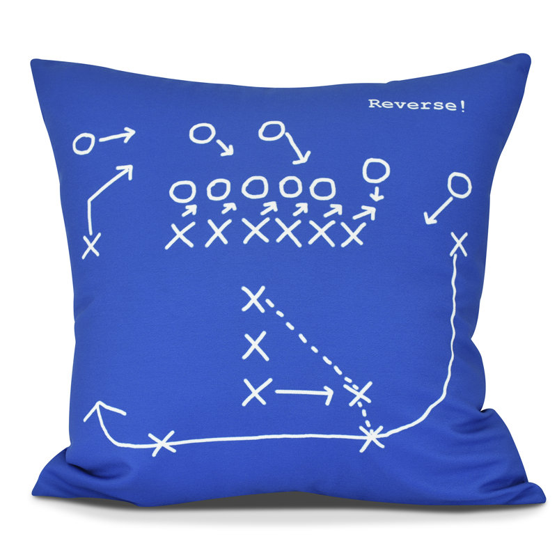 Blue Cotton Square Pillow with Geometric Print