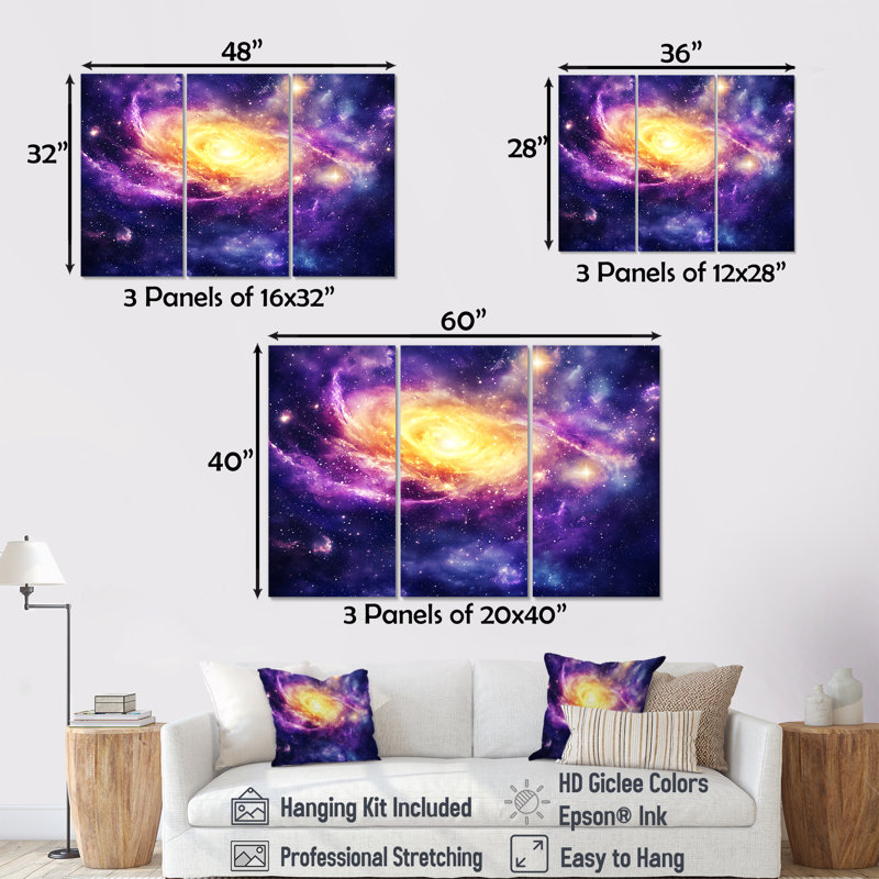 Explosion galactique mauve de notre univers I - ensemble d'art mural espace, H 28 po x l 36 po, Frameless Print Metal