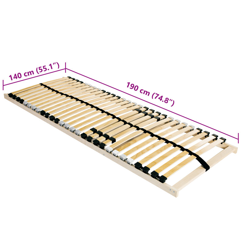 Slatted Bed Base Brown Solid Beech Wood, 140 x 190cm