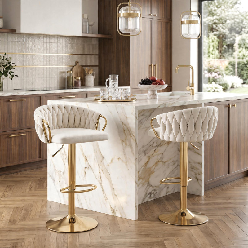 Christal Swivel Upholstered Adjustable Height Counter Stool, Ivory