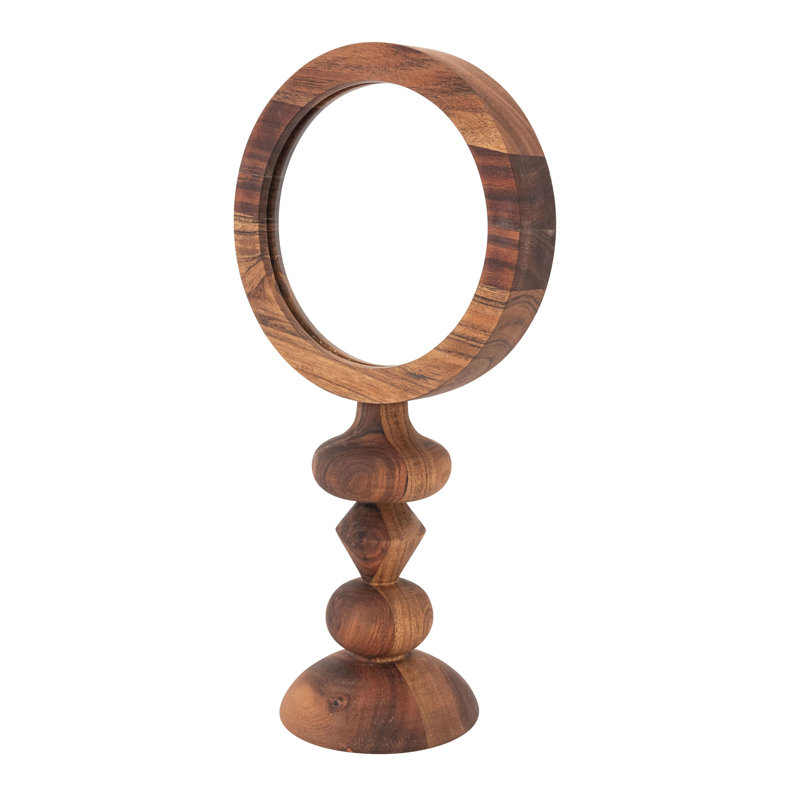 Miroir de table en bois d'acacia avec base en bois sculpté