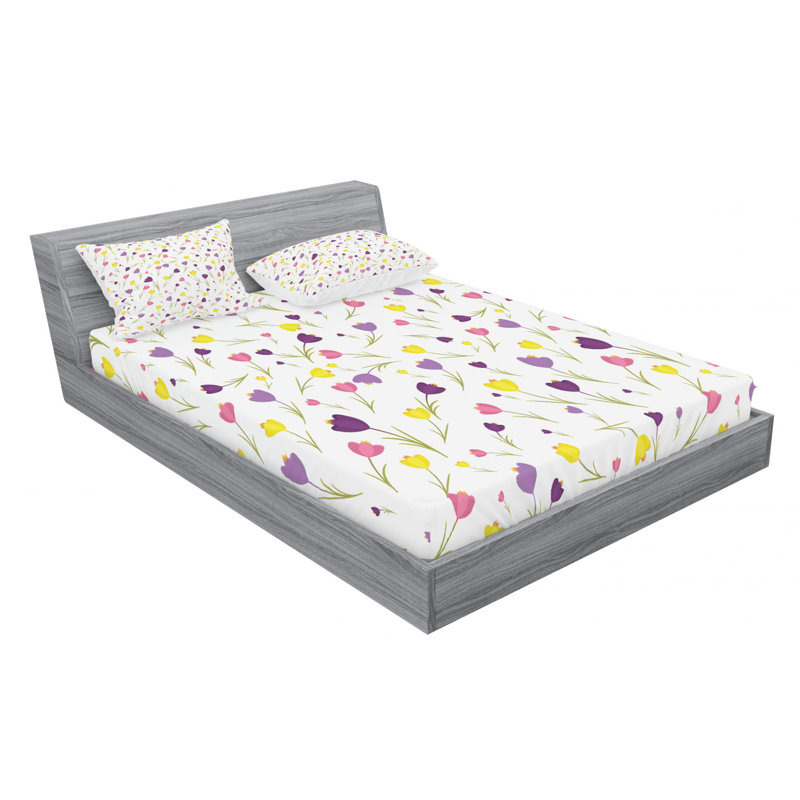 Microfiber Floral Sheet Set, Full Sheet Set with Fitted Sheet