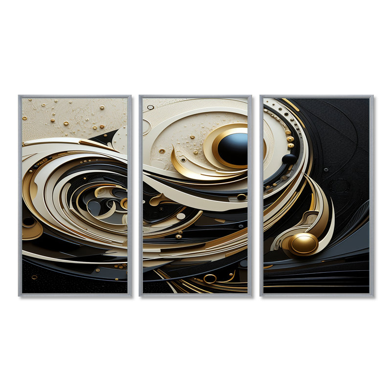 Winslow - Abstract Spirals Wall Art Set, 28" H x 36" W x 1" D, Silver Floater Framed