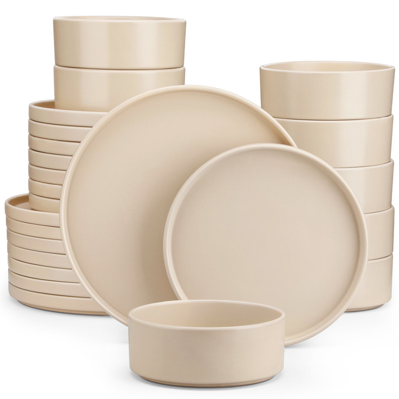 Vancasso  Stoneware Dinnerware - Set of 24 , Beige Yellow