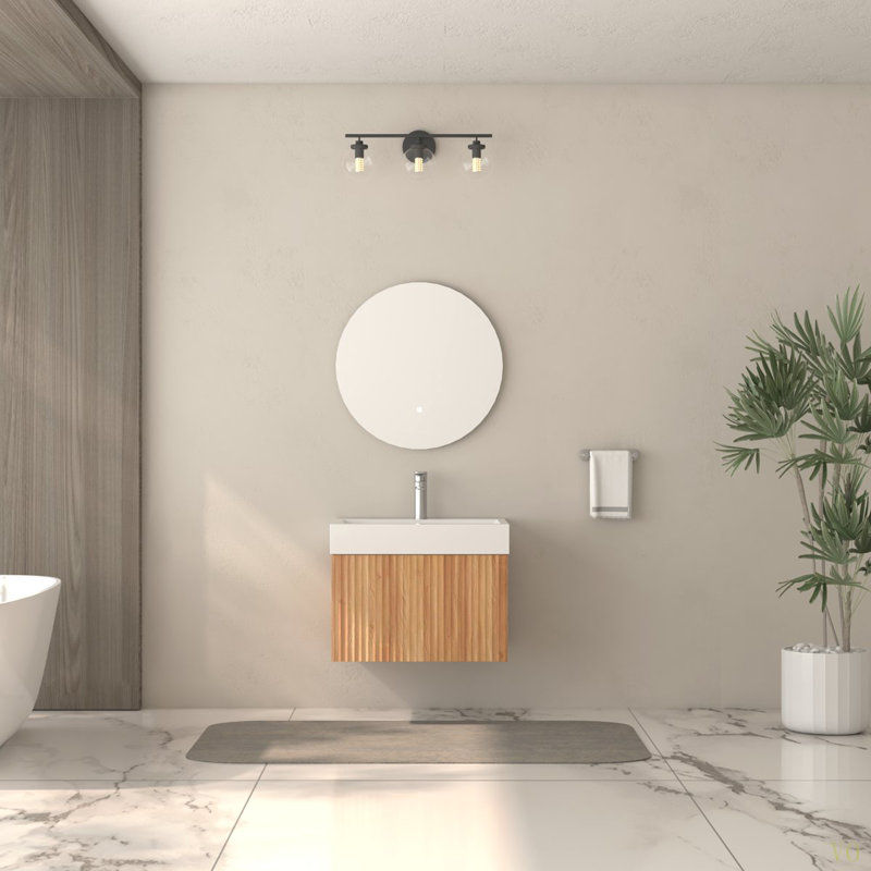 Meuble-lavabo mural de 24 po avec lavabo, armoire de salle de bain flottante murale avec finition en contreplaqué de bassin intégré, design minimaliste moderne pour les salles de bain compactes