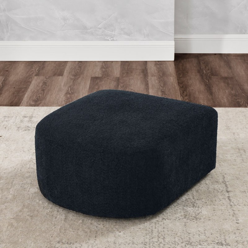 Modern Upholstered Ottoman, Black Fabric