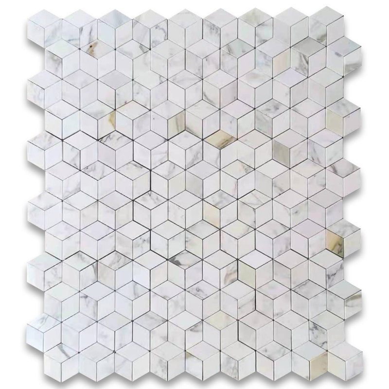 Calacatta 11" x 10" Marble Mosaic Tile, White/Gray