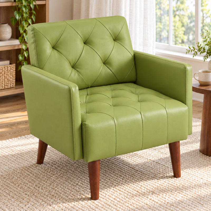 Fauteuil capitonné l 29,1 po Couey, Similicuir vert