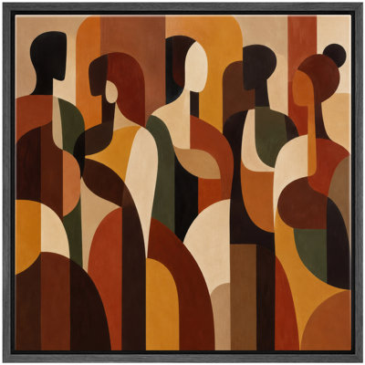 Rust Orange Green Abstract Figures Wall Art Decor Framed On Canvas Print