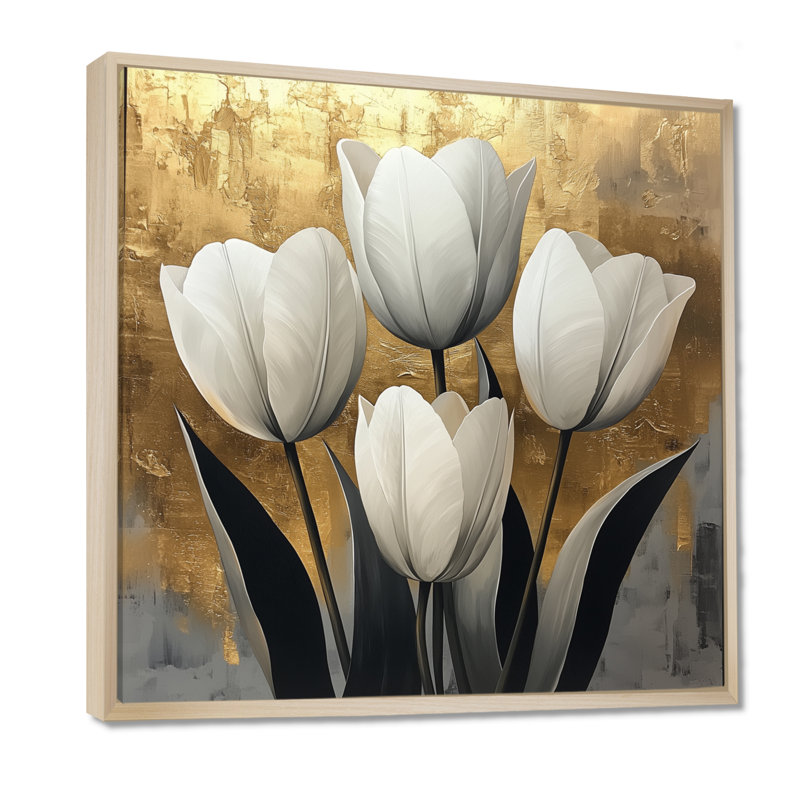 Forme géométrique des tulipes dorées pures - art mural Tulipes, Impression encadrée flottante, Crème, crème