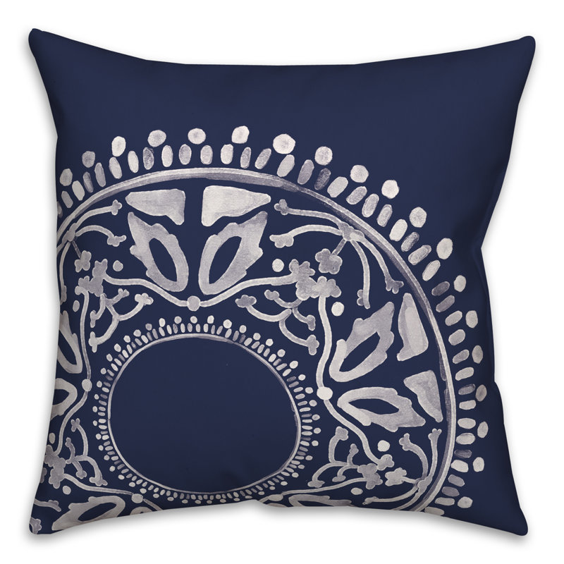 Floral Outdoor Throw Pillow, 20" x 20", Navy