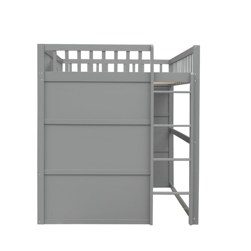 Lit mezzanine House avec structure en échelle, Double, Gris / Blanc
