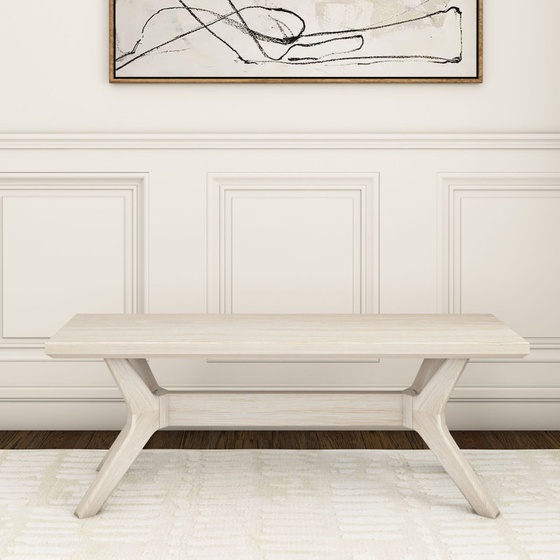 Muhsina X-Leg Dining Bench , White Sand Wirebrush