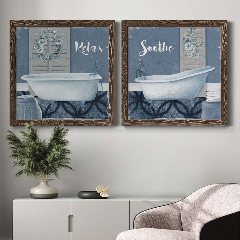 Relax - ensemble de 2 impressions sur toile, Toile avec cadre en noyer, H 35,5 po x l 71 po x P 1,5 po