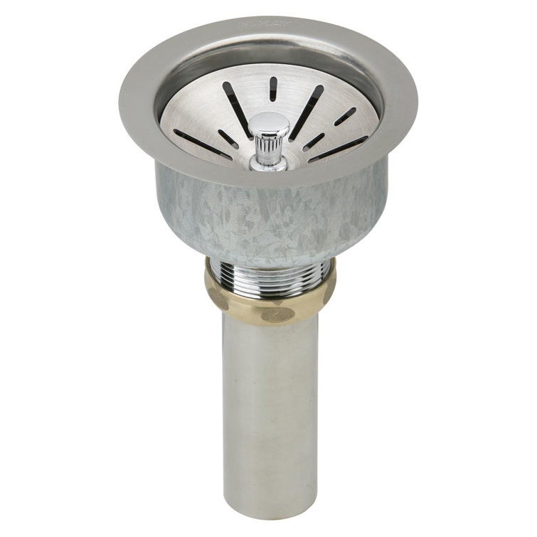 Elkay Deluxe 3-1/2" Drain With Satin Finish Type 304, Stainless Steel Body Strainer Basket Rubber Seal And Tailpiece