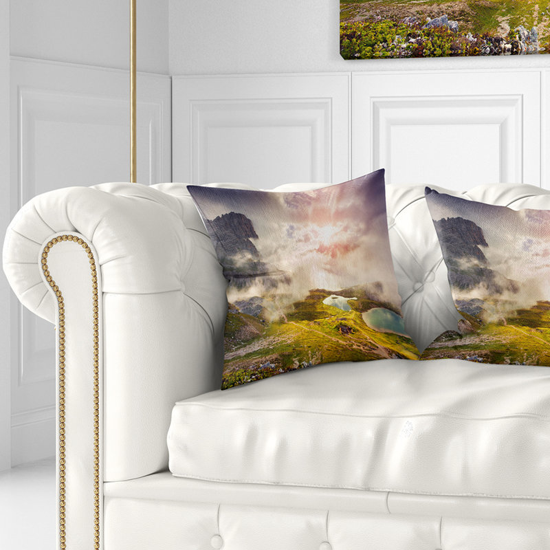 Lever de soleil sur les Lacs Del Piani - Coussin imprimé paysage, 18" x 18", Coussin décoratif