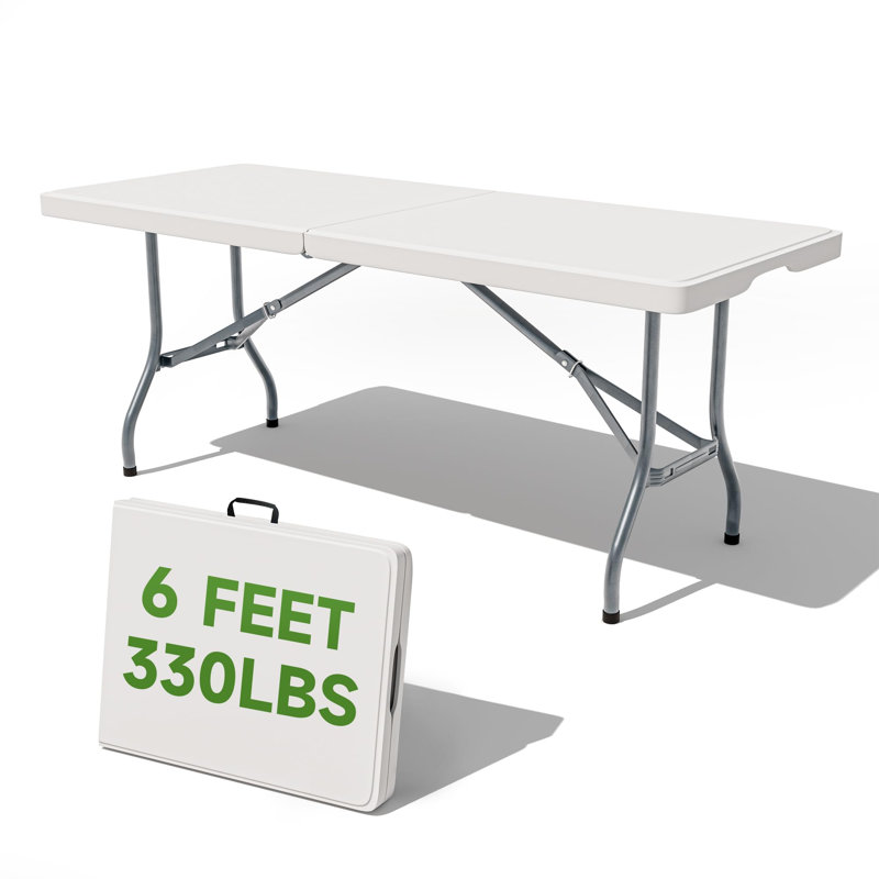 Table pliante rectangulaire en plastique PEHD de 4 pieds avec nappe noire, hauteur réglable, 400 lb, utilisation intérieure et extérieure (ensemble de 6)