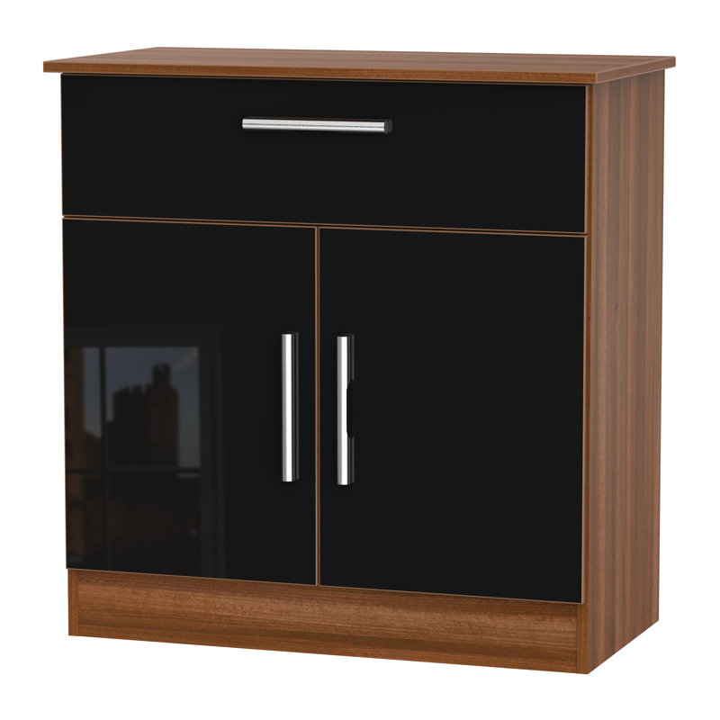 Fully Assembled Ratzlaff 1 Drawer Combi Chest, Black Gloss/Noche Walnut